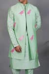 Eleven Brothers_Green Silk Embroidery Mirror Tabir Bundi And Kurta Set _at_Aza_Fashions