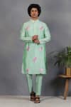 Buy_Eleven Brothers_Green Silk Embroidery Mirror Tabir Bird Kurta Set _at_Aza_Fashions