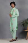 Eleven Brothers_Green Silk Embroidery Mirror Tabir Bird Kurta Set _Online_at_Aza_Fashions