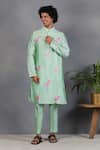 Buy_Eleven Brothers_Green Silk Embroidery Mirror Tabir Bird Kurta Set _Online_at_Aza_Fashions