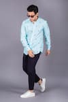 Eleven Brothers_Blue Cotton Twill Checkered Shirt _Online_at_Aza_Fashions