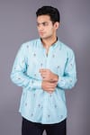 Shop_Eleven Brothers_Blue Cotton Twill Checkered Shirt _Online_at_Aza_Fashions