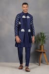 Buy_Eleven Brothers_Blue Silk Embroidery Mirror Ruh Bundi And Kurta Set _at_Aza_Fashions