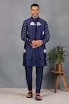 Eleven Brothers_Blue Silk Embroidery Mirror Ruh Bundi And Kurta Set _Online_at_Aza_Fashions