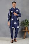 Buy_Eleven Brothers_Blue Silk Embroidery Mirror Ruh Elephant Kurta Set _at_Aza_Fashions