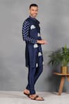 Eleven Brothers_Blue Silk Embroidery Mirror Ruh Elephant Kurta Set _Online_at_Aza_Fashions