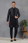 Buy_Eleven Brothers_Black Silk Embroidery Mirror Uns Bundi And Kurta Set _at_Aza_Fashions