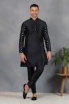 Eleven Brothers_Black Silk Embroidery Mirror Uns Bundi And Kurta Set _Online_at_Aza_Fashions