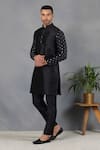 Shop_Eleven Brothers_Black Silk Embroidery Mirror Uns Bundi And Kurta Set _Online_at_Aza_Fashions