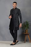 Eleven Brothers_Black Silk Embroidery Mirror Uns Bundi And Kurta Set _at_Aza_Fashions