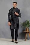 Buy_Eleven Brothers_Black Silk Embroidery Mirror Uns Kurta Set _at_Aza_Fashions