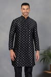 Buy_Eleven Brothers_Black Silk Embroidery Mirror Uns Kurta Set _Online_at_Aza_Fashions