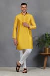 Buy_Eleven Brothers_Yellow Silk Embroidery Mirror Sleeve Kurta Set _at_Aza_Fashions