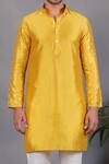 Eleven Brothers_Yellow Silk Embroidery Mirror Sleeve Kurta Set _Online_at_Aza_Fashions