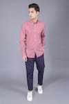 Buy_Eleven Brothers_Red Cotton Twill Checkered Shirt _at_Aza_Fashions