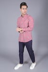 Eleven Brothers_Red Cotton Twill Checkered Shirt _Online_at_Aza_Fashions