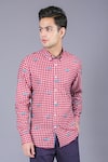 Buy_Eleven Brothers_Red Cotton Twill Checkered Shirt _Online_at_Aza_Fashions