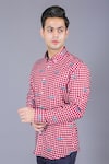 Shop_Eleven Brothers_Red Cotton Twill Checkered Shirt _Online_at_Aza_Fashions