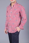 Eleven Brothers_Red Cotton Twill Checkered Shirt _at_Aza_Fashions