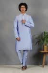 Buy_Eleven Brothers_Blue Silk Embroidery Mirror Sleeve Kurta Set _at_Aza_Fashions