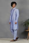 Shop_Eleven Brothers_Blue Silk Embroidery Mirror Sleeve Kurta Set _at_Aza_Fashions