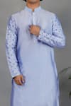 Eleven Brothers_Blue Silk Embroidery Mirror Sleeve Kurta Set _Online_at_Aza_Fashions