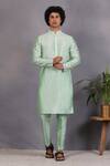 Buy_Eleven Brothers_Green Silk Embroidery Mirror Sabz Aasteen Kurta Set _at_Aza_Fashions