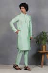 Shop_Eleven Brothers_Green Silk Embroidery Mirror Sabz Aasteen Kurta Set _at_Aza_Fashions