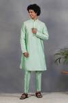 Eleven Brothers_Green Silk Embroidery Mirror Sabz Aasteen Kurta Set _Online_at_Aza_Fashions