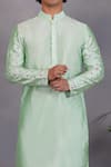 Shop_Eleven Brothers_Green Silk Embroidery Mirror Sabz Aasteen Kurta Set _Online_at_Aza_Fashions