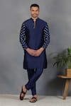 Buy_Eleven Brothers_Blue Silk Embroidery Mirror Sleeve Kurta Set _at_Aza_Fashions