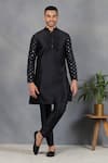 Buy_Eleven Brothers_Black Silk Embroidery Mirror Siyah Aasteen Kurta Set _at_Aza_Fashions