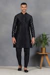 Shop_Eleven Brothers_Black Silk Embroidery Mirror Siyah Aasteen Kurta Set _at_Aza_Fashions