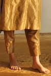 Shorshe Clothing_Gold Handloom Tissue Embroidery Notched Kurta And Pant Set _Online_at_Aza_Fashions