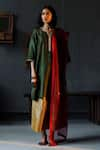 Buy_Shorshe Clothing_Gold Kurta Chanderi And Farshi Handloom Tissue Lining Shantoon & Pant Set _Online_at_Aza_Fashions