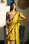 Buy_Bhumika Sharma_Yellow Crepe Ruffle Layered Saree_at_Aza_Fashions