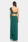 Shop_Gaurav Gupta_Green Sparkle Jersey Pre-draped One Shoulder Saree Gown_at_Aza_Fashions