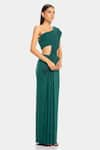 Gaurav Gupta_Green Sparkle Jersey Pre-draped One Shoulder Saree Gown_Online_at_Aza_Fashions