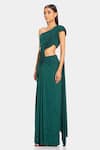 Buy_Gaurav Gupta_Green Sparkle Jersey Pre-draped One Shoulder Saree Gown_Online_at_Aza_Fashions