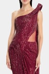 Gaurav Gupta_Red Tulle One Shoulder Sculpted Saree Gown_Online_at_Aza_Fashions
