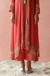 Surbhi Gupta_Red Jacket Georgette Inner And Trousers Cotton Printed & Pant Set  _at_Aza_Fashions