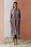 Buy_Surbhi Gupta_Purple Cape Georgette Blouse And Trousers Cotton Printed & Pant Set  _at_Aza_Fashions