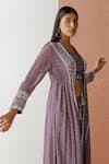 Buy_Surbhi Gupta_Purple Cape Georgette Blouse And Trousers Cotton Printed & Pant Set  _Online_at_Aza_Fashions