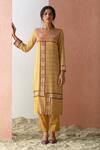 Buy_Surbhi Gupta_Yellow Kurta Georgette Trouser Cotton Silk Printed And Pant Set  _at_Aza_Fashions