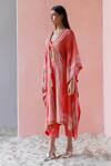 Surbhi Gupta_Red Cape Georgette Blouse And Trousers Cotton Silk Jacket Printed & Pant Set _Online_at_Aza_Fashions