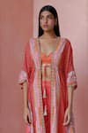 Buy_Surbhi Gupta_Red Cape Georgette Blouse And Trousers Cotton Silk Jacket Printed & Pant Set _Online_at_Aza_Fashions