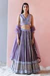 Buy_Surbhi Gupta_Purple Blouse Cotton Silk Lehenga Georgette Dupatta Organza V Printed Set _at_Aza_Fashions