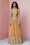 Buy_Surbhi Gupta_Yellow Blouse Cotton Silk Lehenga Georgette Dupatta Organza Printed Set _at_Aza_Fashions