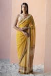 Buy_Surbhi Gupta_Yellow Blouse Cotton Silk Saree Georgette Embroidery Printed With _at_Aza_Fashions