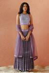 Shop_Surbhi Gupta_Purple Blouse Cotton Silk Lehenga Georgette Dupatta Organza Printed Set _at_Aza_Fashions